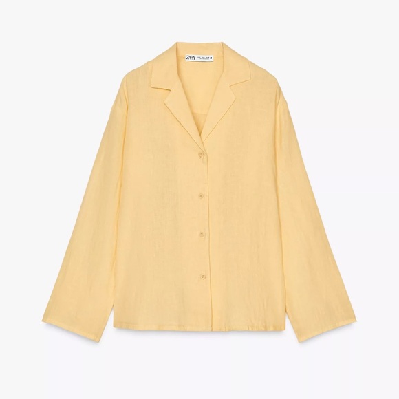 Zara Tops - Zara Pastel Yellow 100% LINEN SHIRT, size L